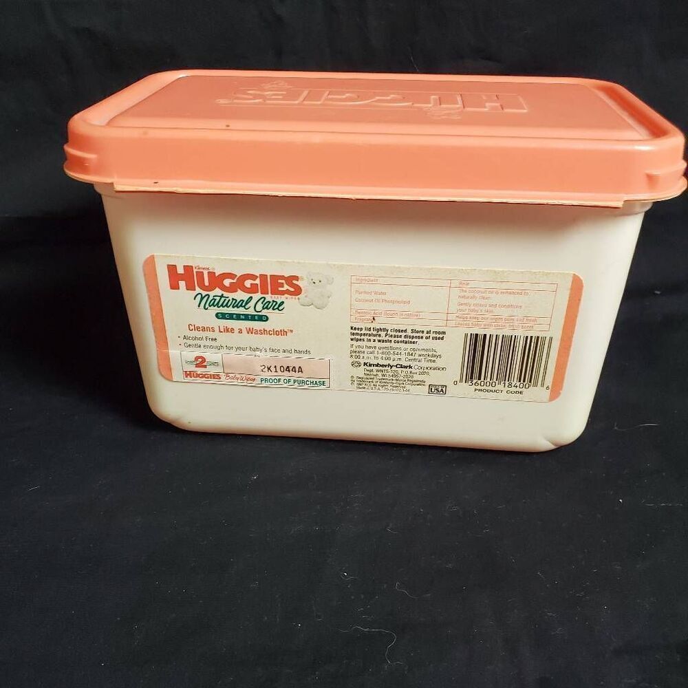 Vintage Huggies Natural Care Baby Wipes Container Pink Lid 1992